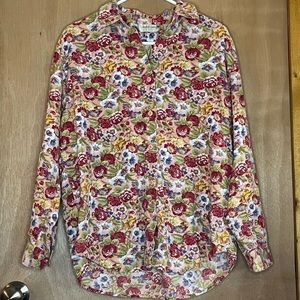 Corduroy floral print button up blouse